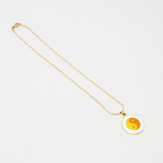 Orange Enamel Yin Yang Necklace