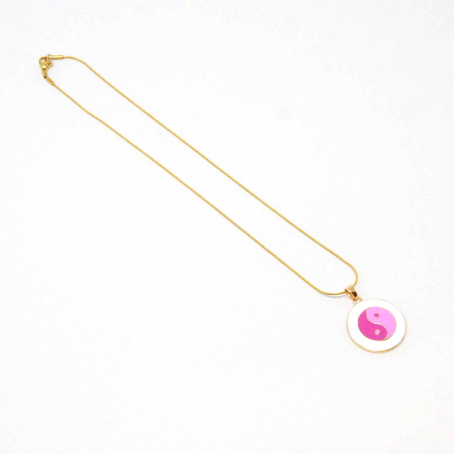 Pink Enamel Yin Yang Necklace