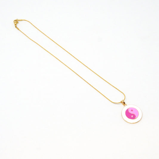 Pink Enamel Yin Yang Necklace