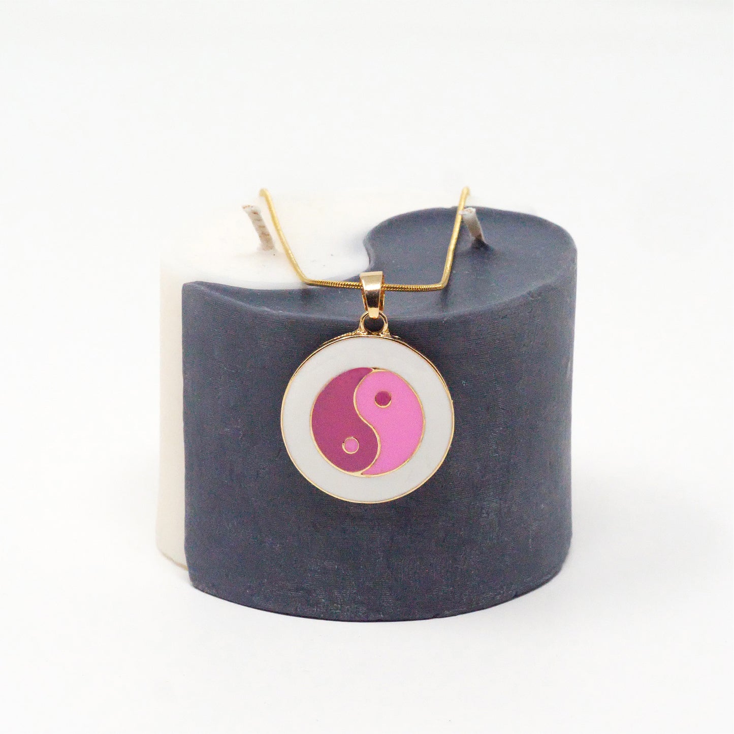Pink Enamel Yin Yang Necklace