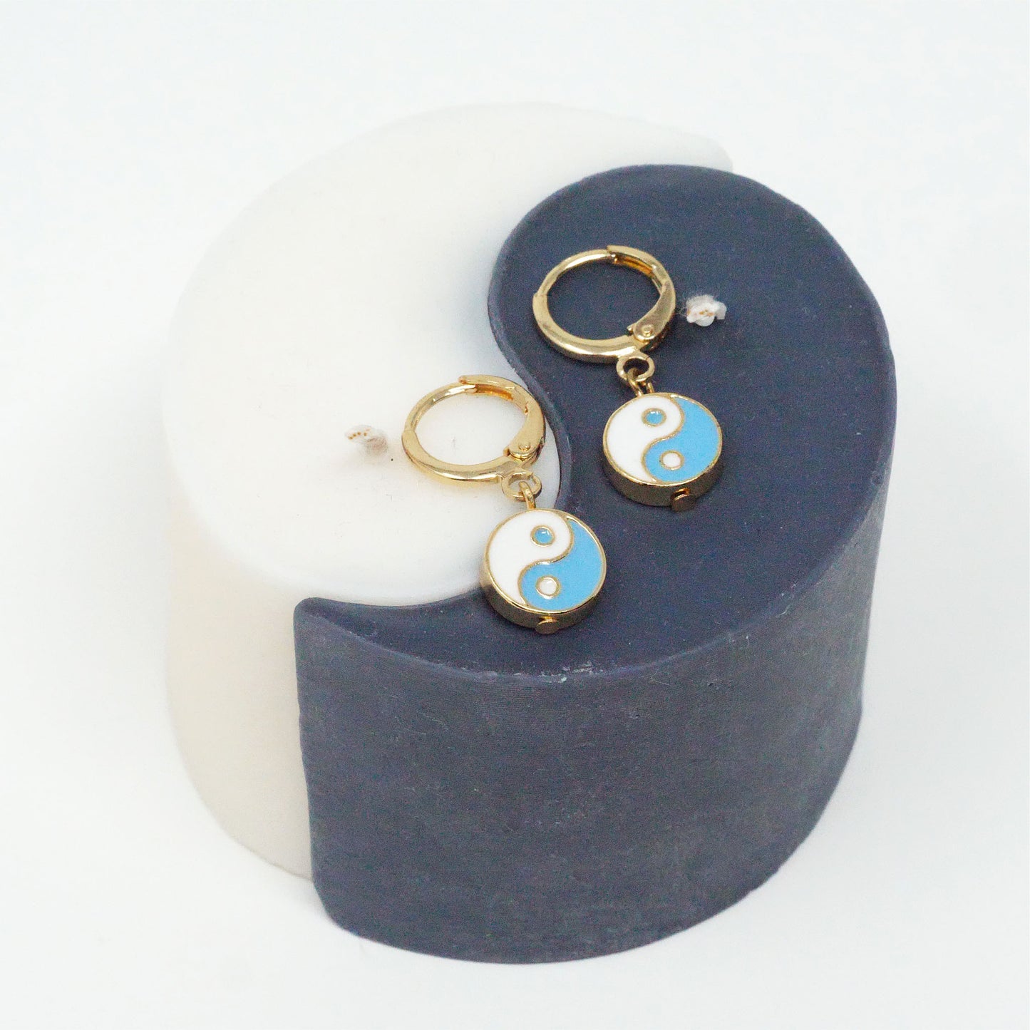 Take A Trip White and Blue Yin Yang Earrings