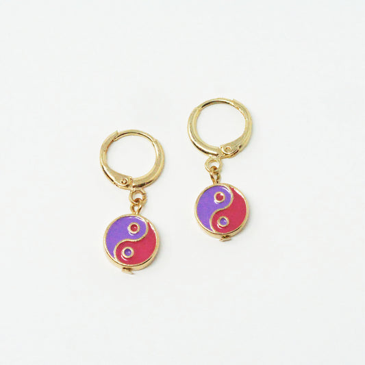 Take A Trip Pink and Purple Yin Yang Earrings