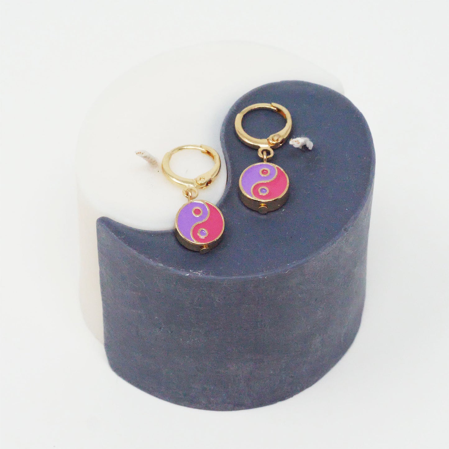 Take A Trip Pink and Purple Yin Yang Earrings