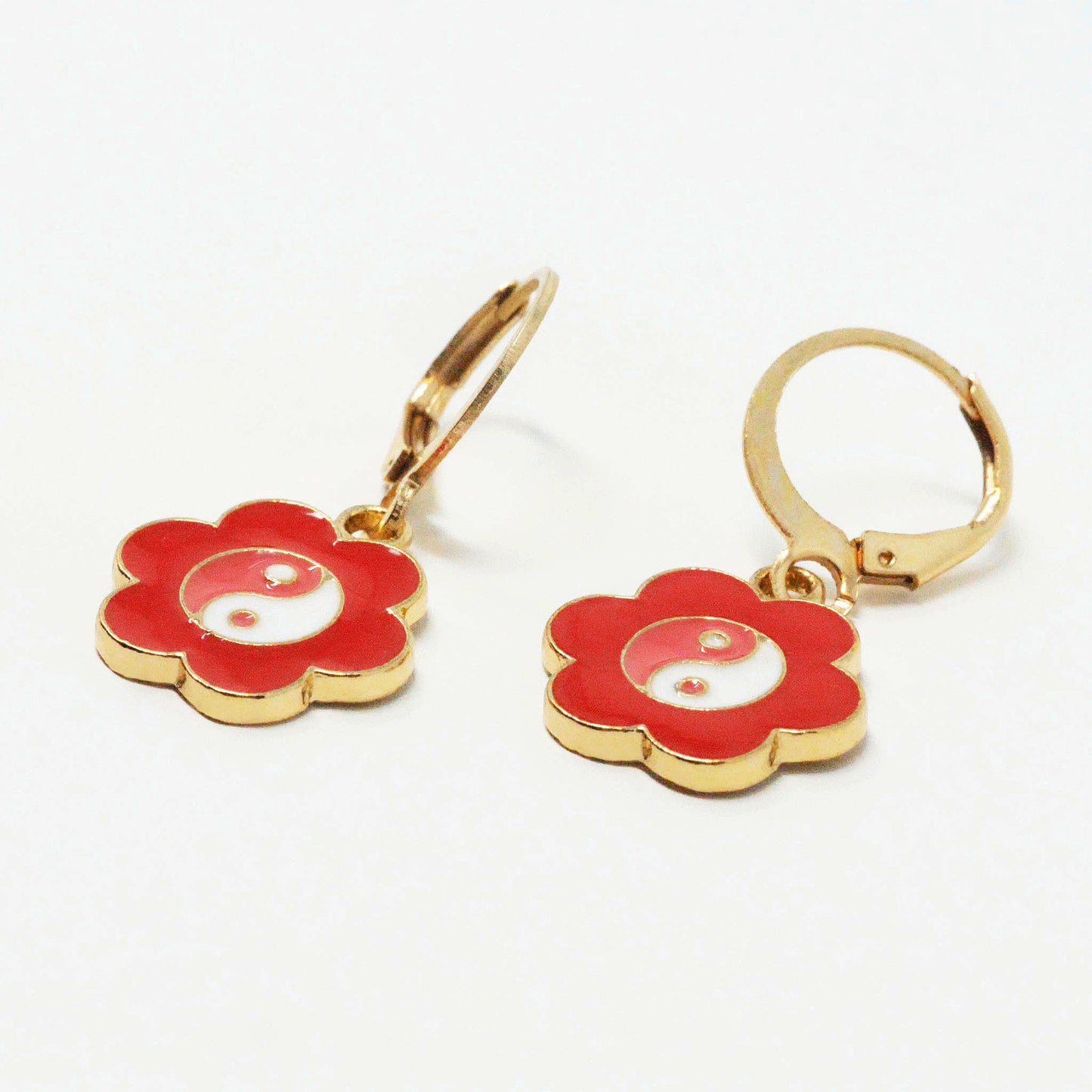 Red Flower Yin Yang Earrings