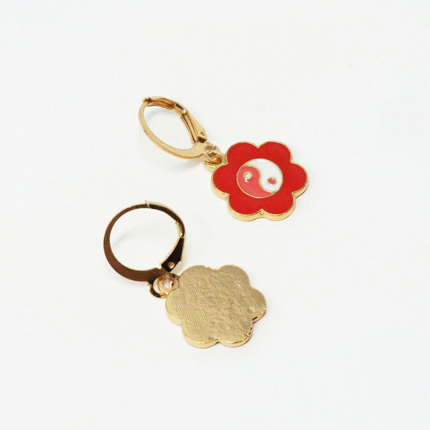 Red Flower Yin Yang Earrings