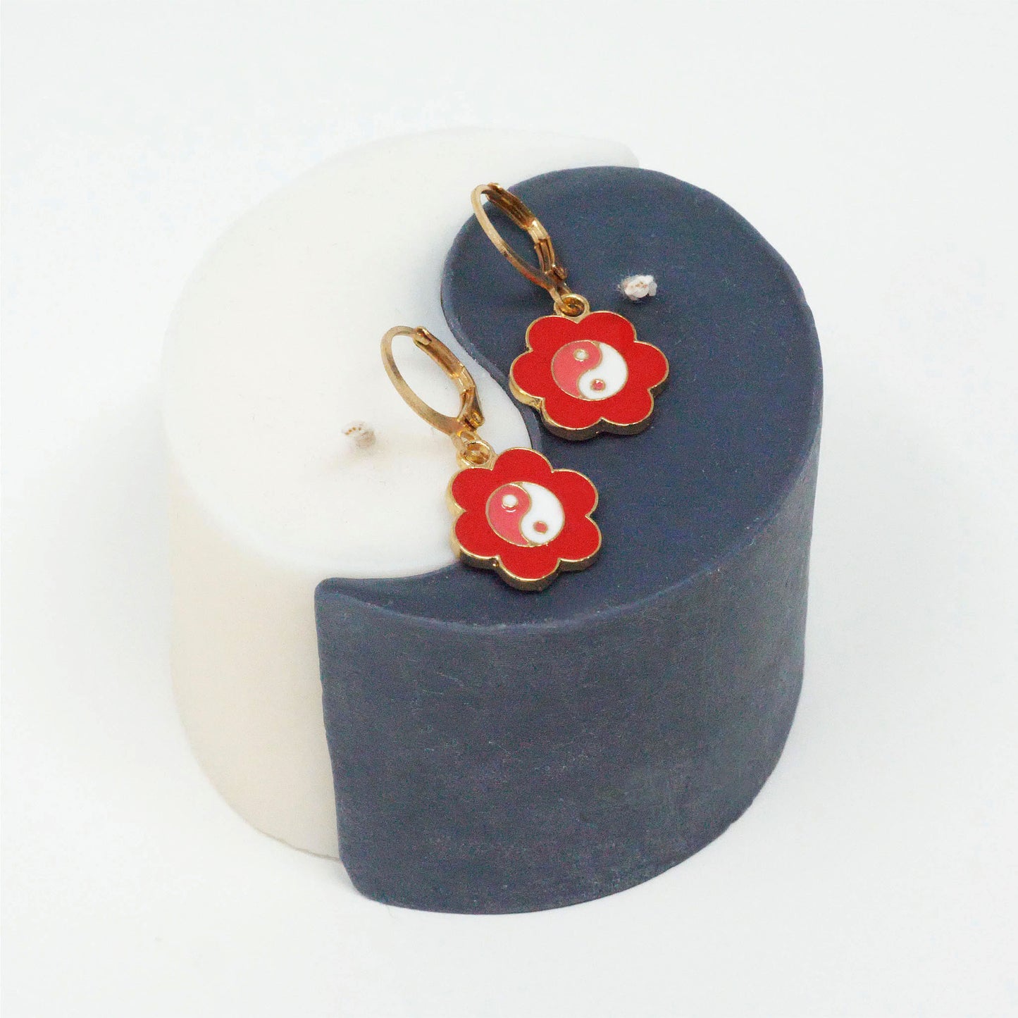 Red Flower Yin Yang Earrings
