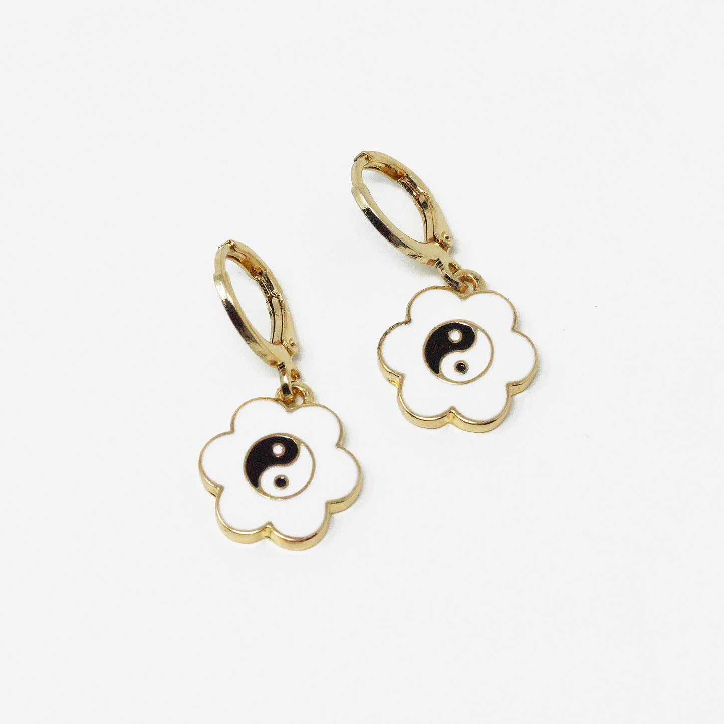 White Flower Ying Yang Earrings