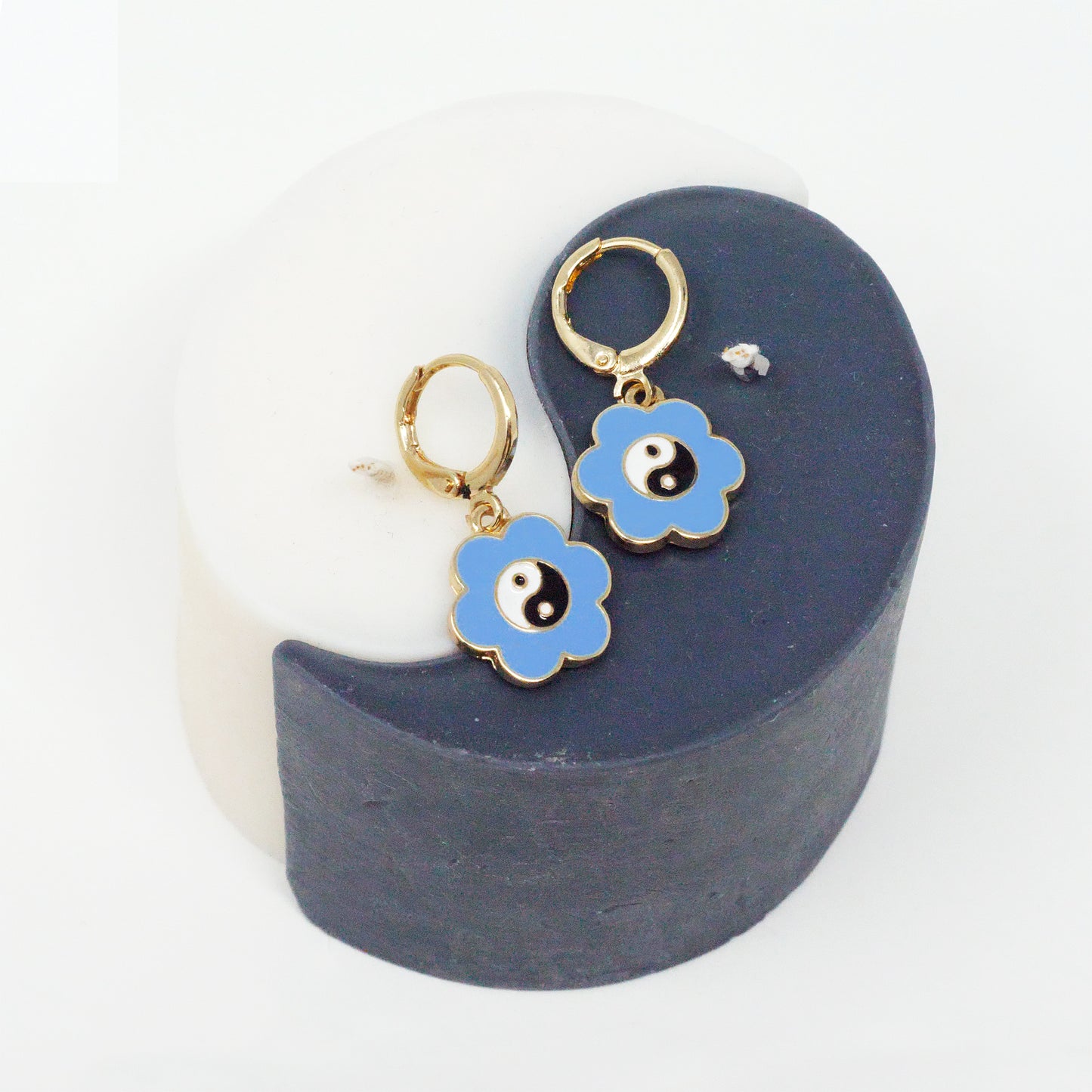 Blue Puff Yin Yang Earrings