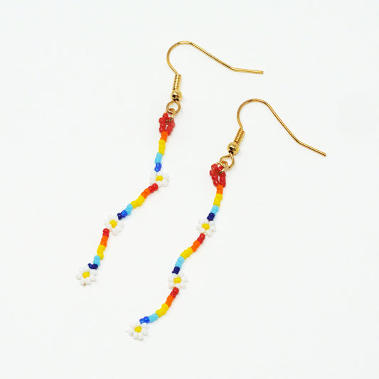 Rainbow Bead Dangly Earrings