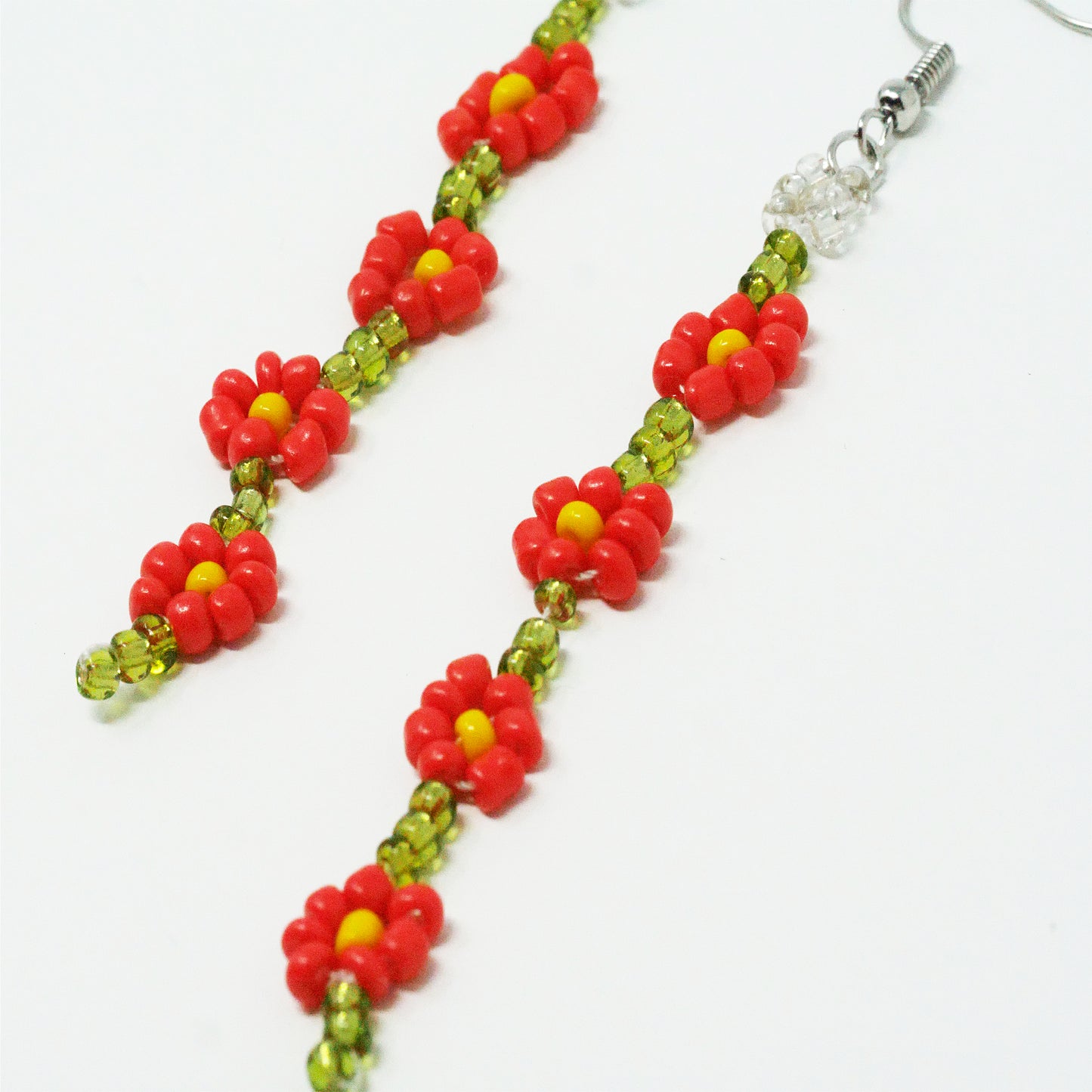 Red Daisy Dangly Earrings