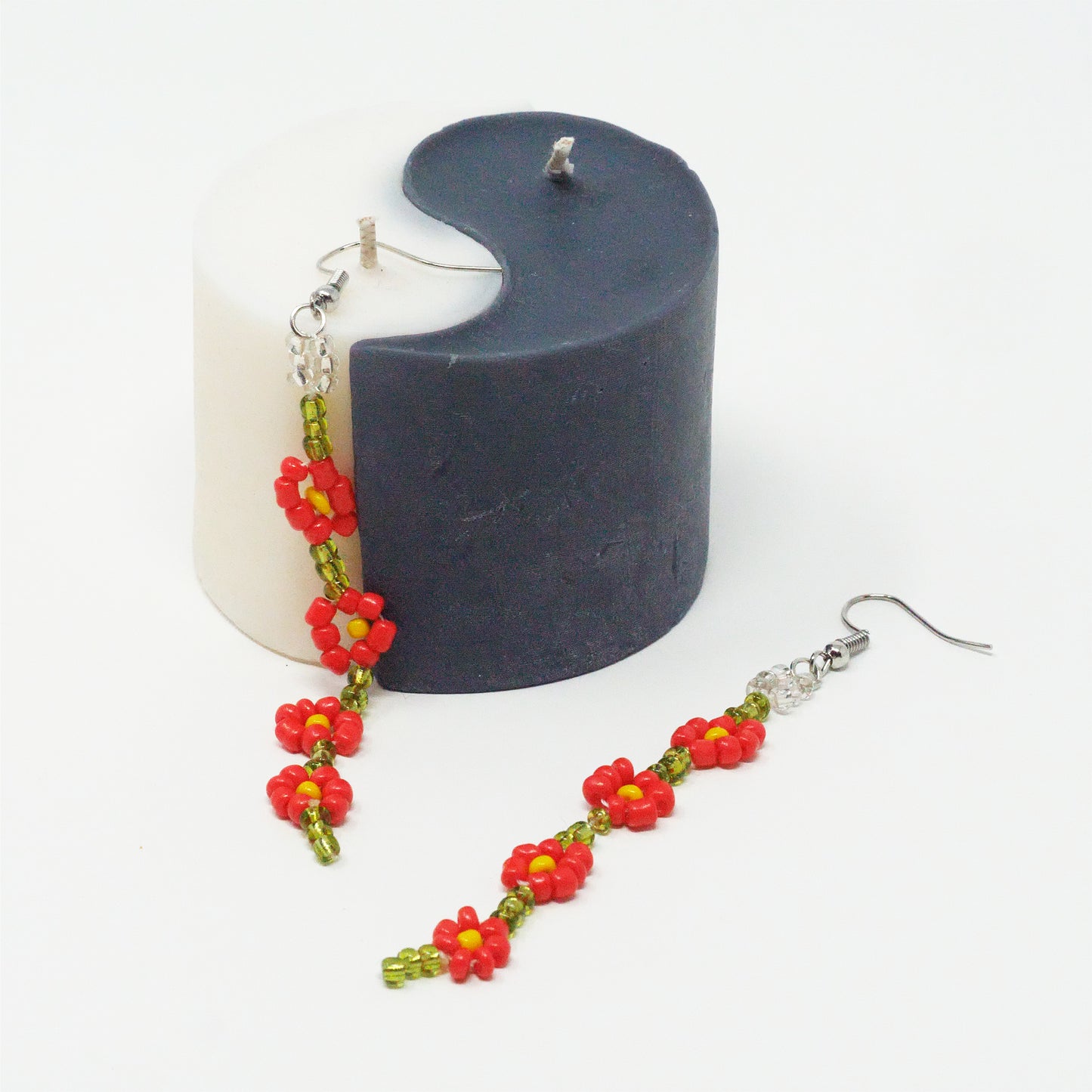 Red Daisy Dangly Earrings