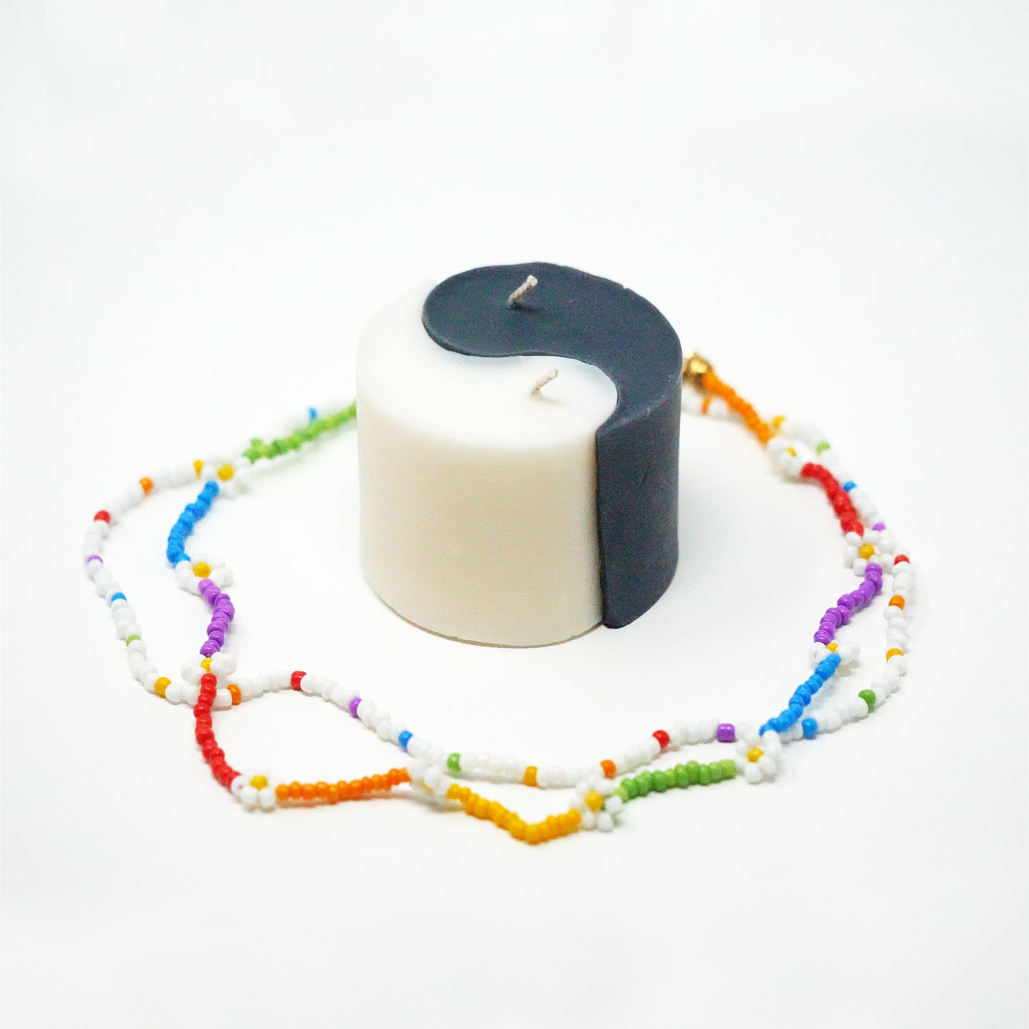 2 Piece White Rainbow Daisy Choker Set