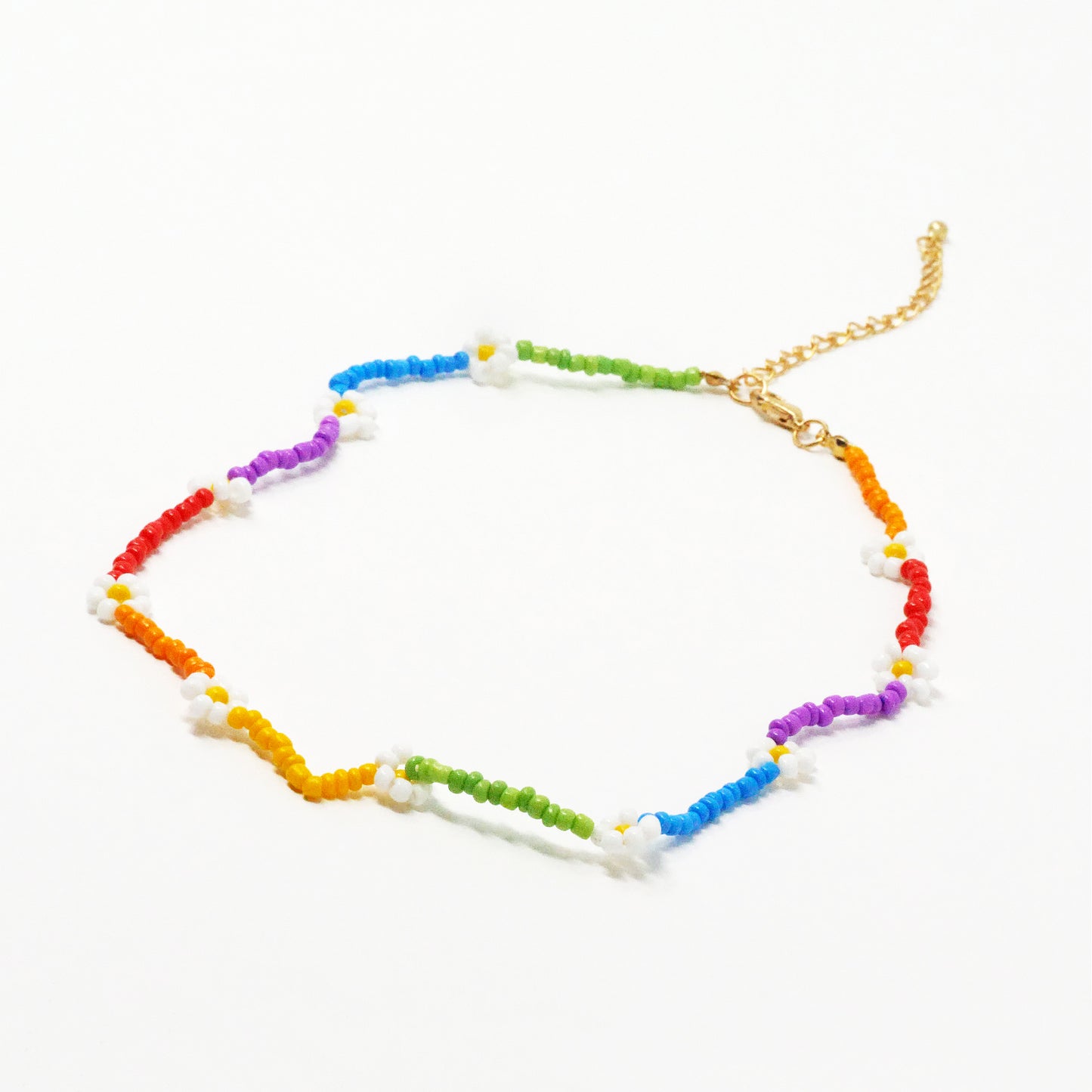 2 Piece White Rainbow Daisy Choker Set