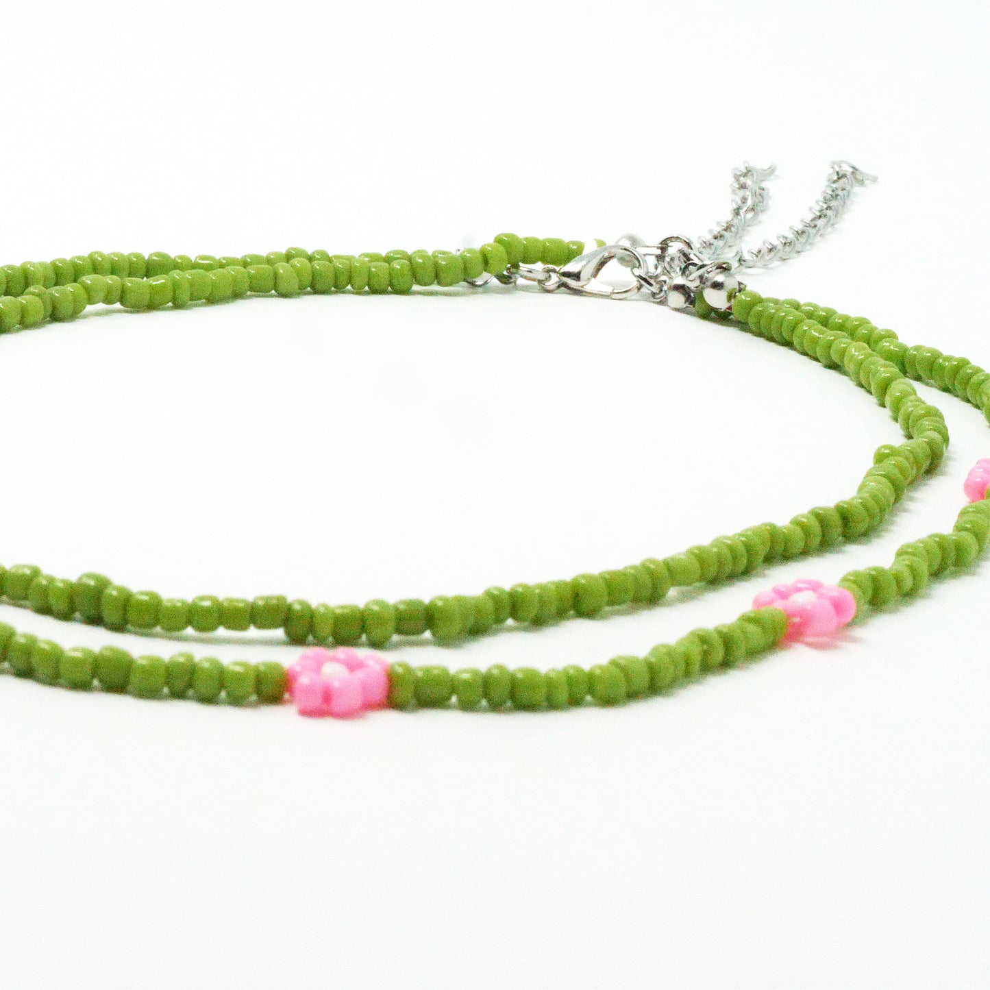 2 Piece Green Pink Daisy Choker Set