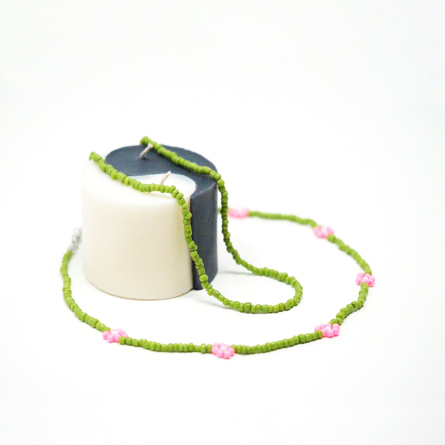 2 Piece Green Pink Daisy Choker Set