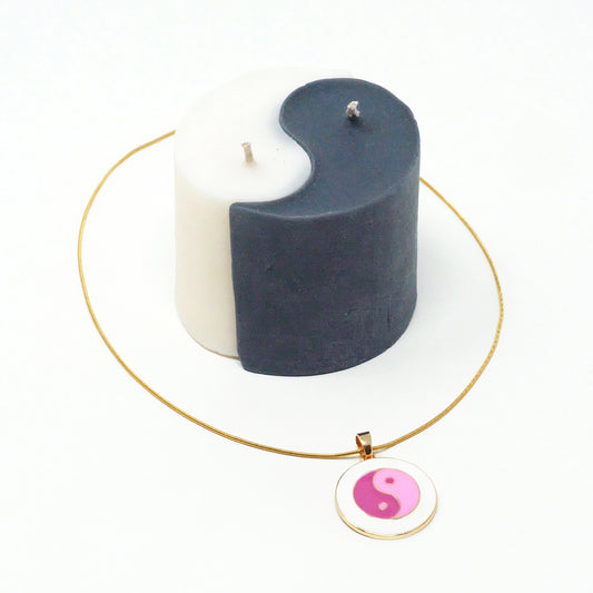 Pink Enamel Yin Yang Necklace