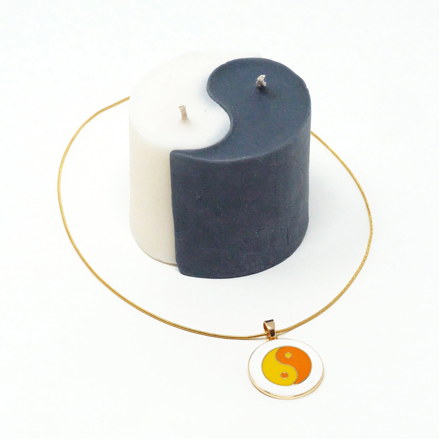 Orange Enamel Yin Yang Necklace