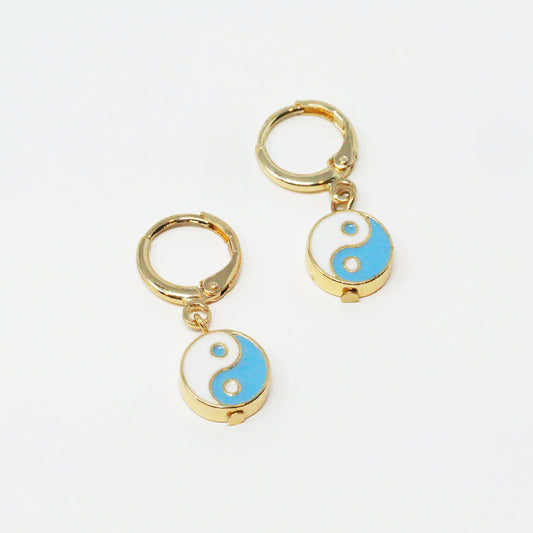 Take A Trip White and Blue Yin Yang Earrings