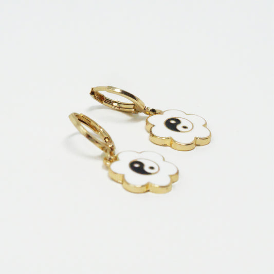 White Flower Ying Yang Earrings