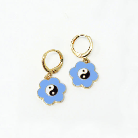 Blue Puff Yin Yang Earrings