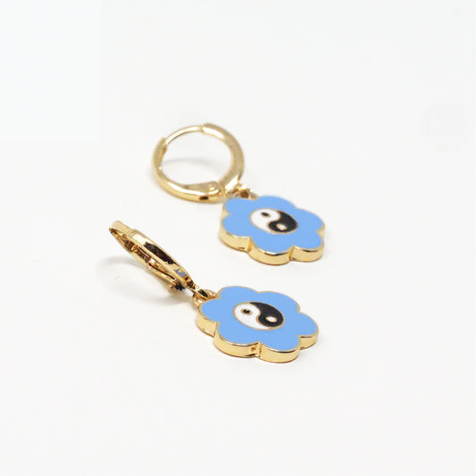 Blue Puff Yin Yang Earrings