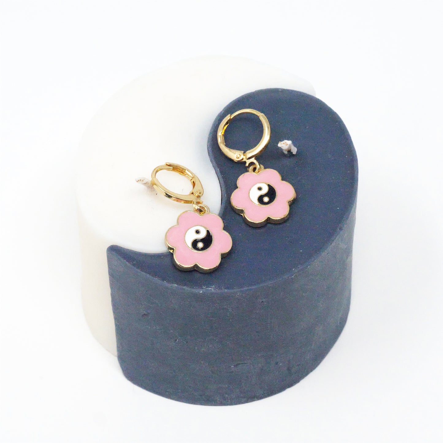 Pink Puff Yin Yang Earrings