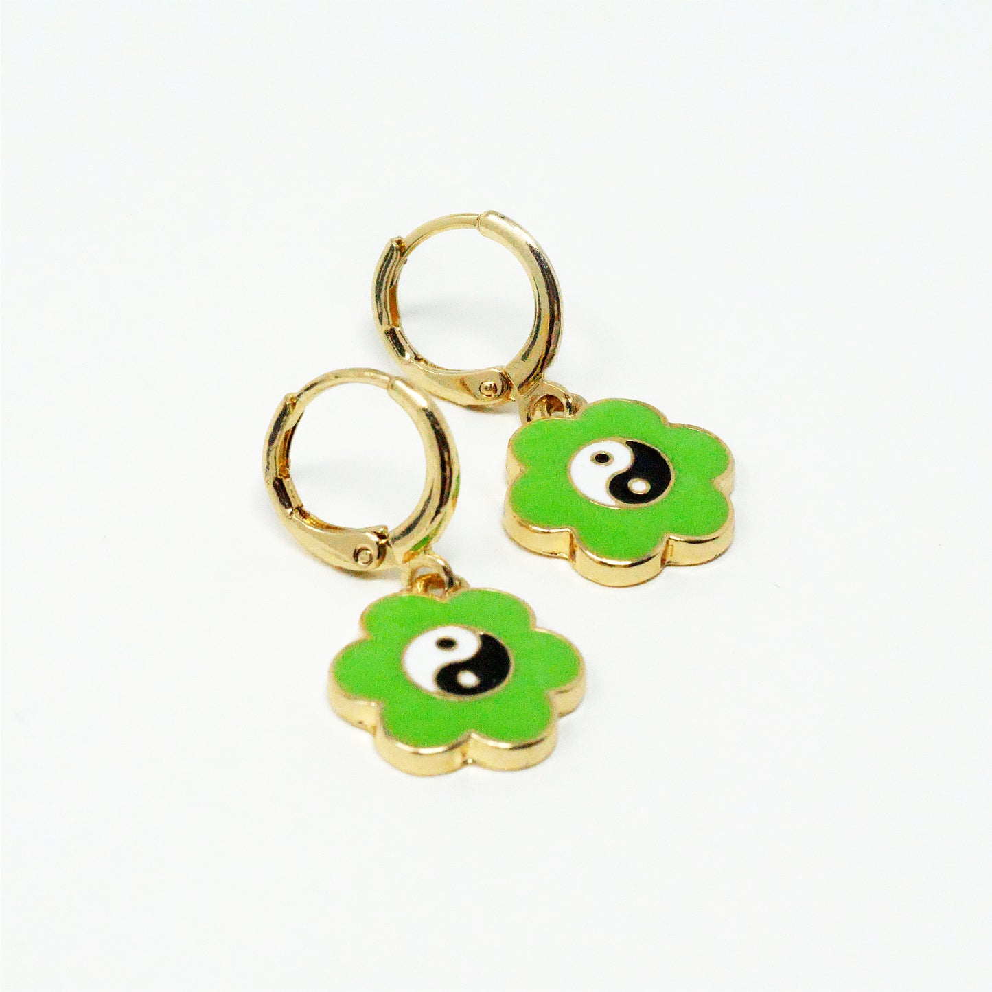 Green Puff Yin Yang Earrings