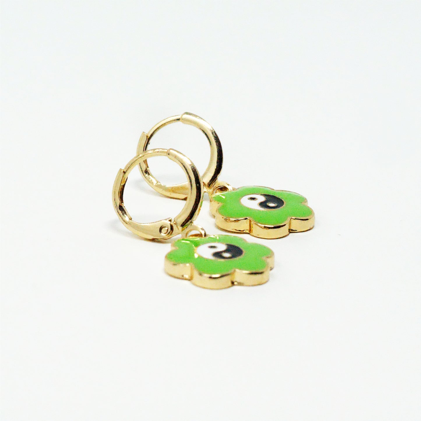 Green Puff Yin Yang Earrings