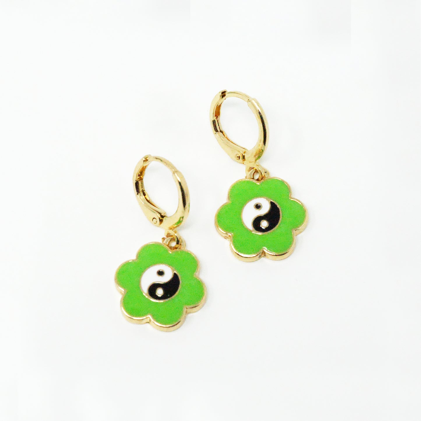 Green Puff Yin Yang Earrings