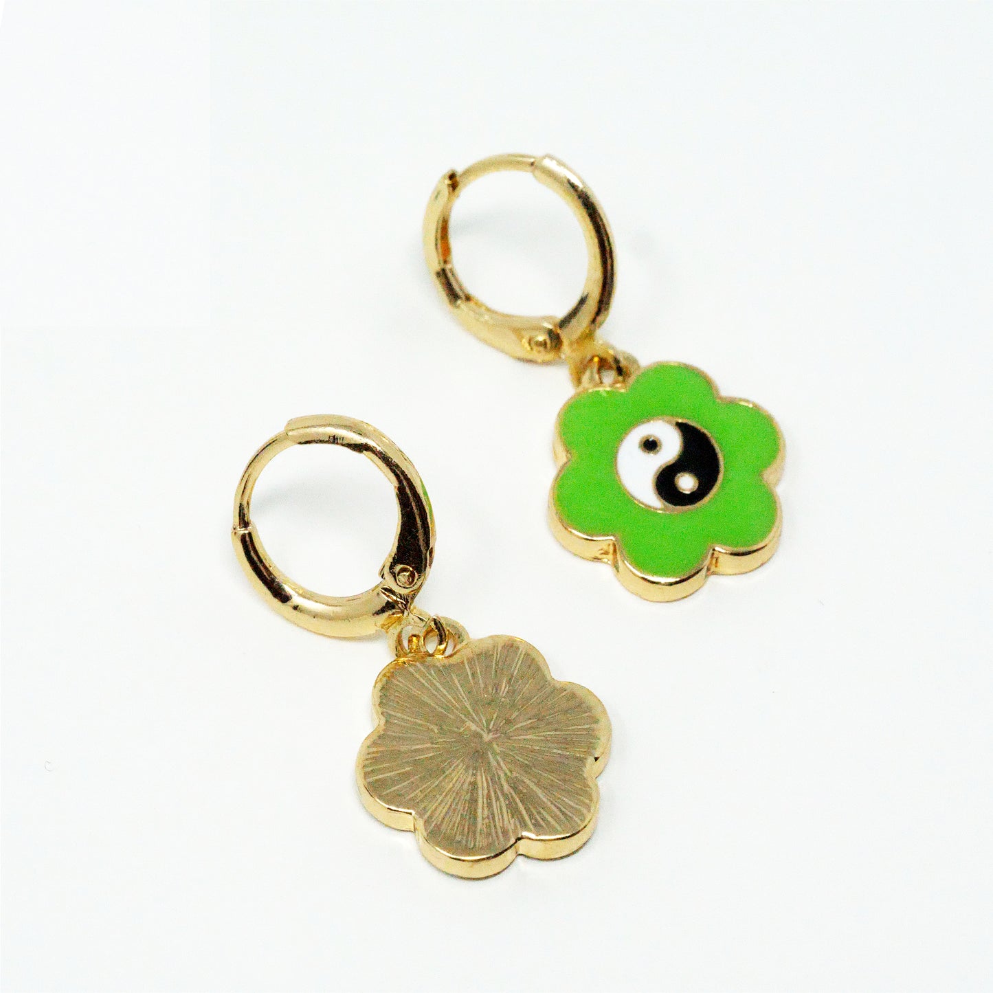 Green Puff Yin Yang Earrings