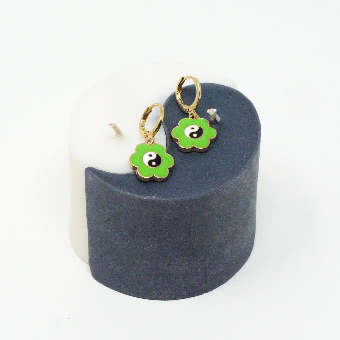 Green Puff Yin Yang Earrings