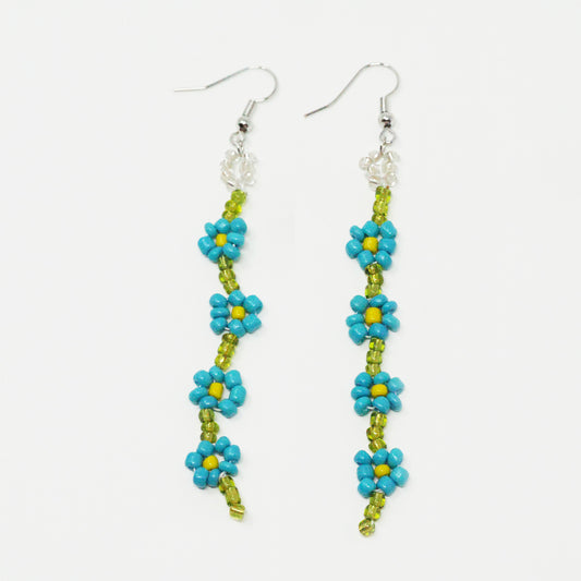 Teal Daisy Dangly Earrings