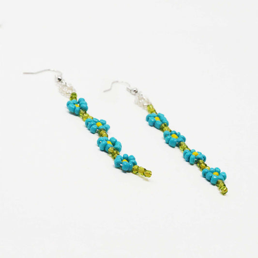 Teal Daisy Dangly Earrings