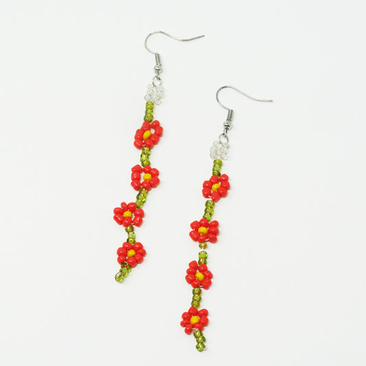 Red Daisy Dangly Earrings