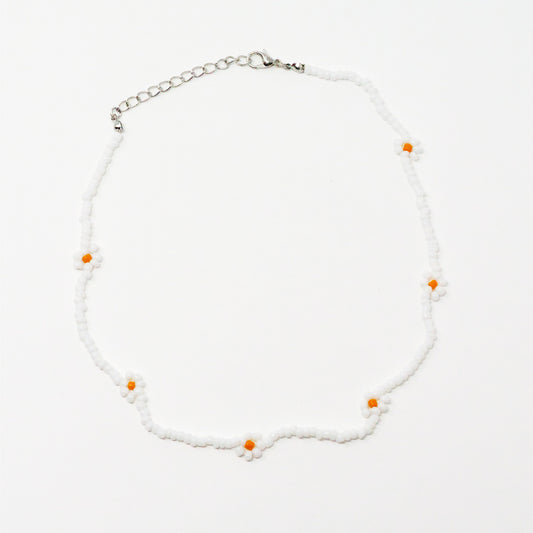 White n Orange Daisy Necklace